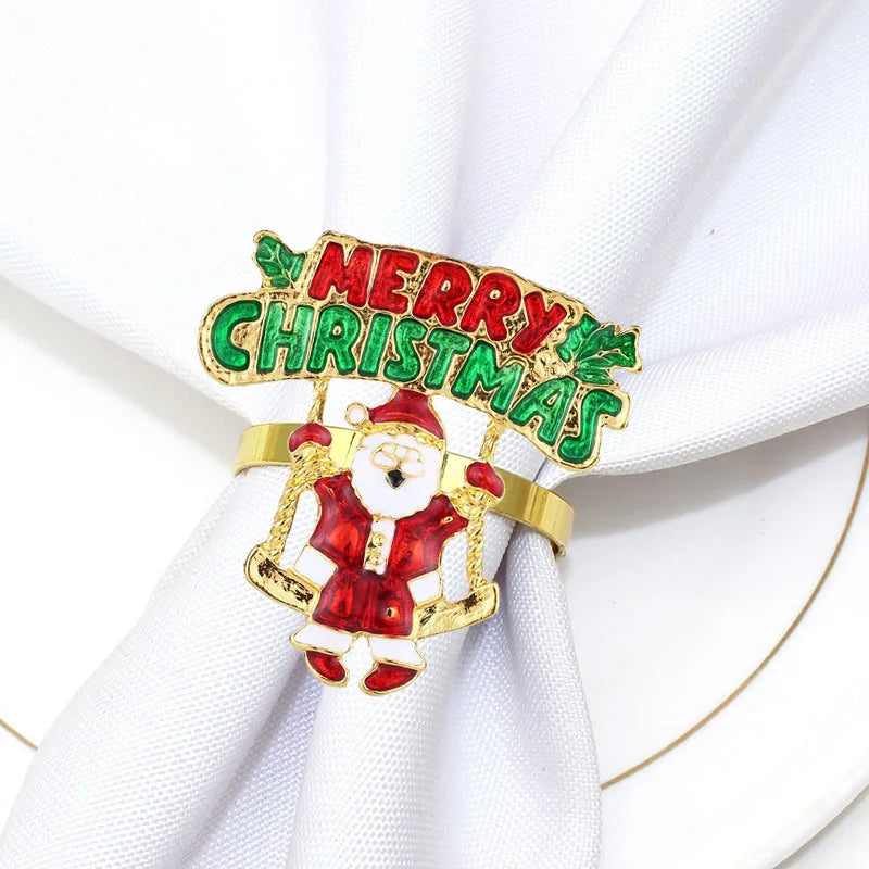 Luxury Christmas Napkin Holder Rings Cute Stocked Serviette Accessories for Merry Christmas Table Setting Party Decor
