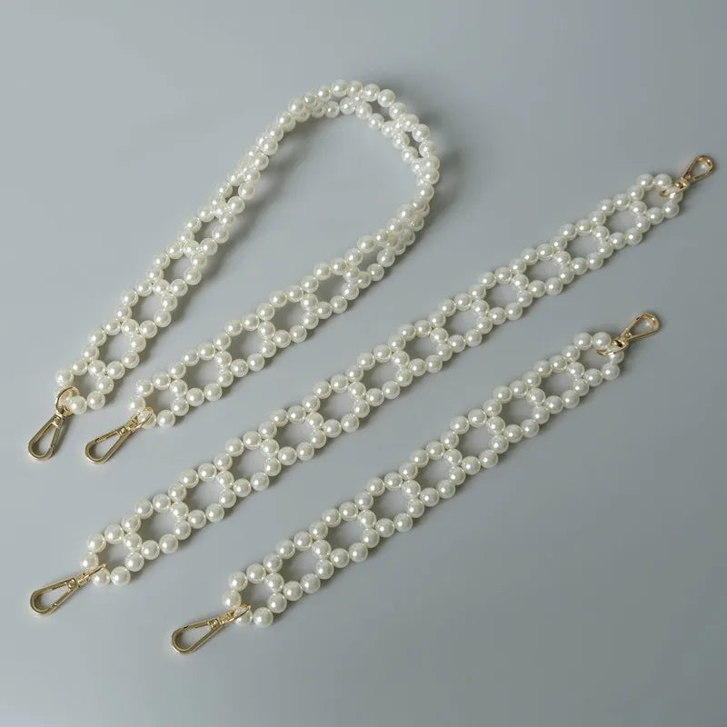 Meetee B-C151 32/46/61cm DIY Decorative Accessories Spring Summer Fashion Ladies Pure White Pearl Braided Handbag Underarm Bag Chain