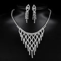 Exquisitely Full Rhinestone Tassel Necklace Earring Clavicle Chain Set 3-Piece Luxury Female Jewelry for Bridal Wedding