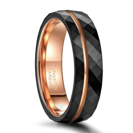 OAHLAN Classic 4mm/6mm/8mm Rose Gold Inlay Bands Hammered Tungsten Carbide Rings for Men Couple Wedding Engagement Wholesale MegaBDM