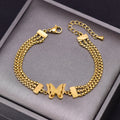 Gold Plated Multi Layered Beaded Chain Butterfly Charm  Adjustable Stainless Steel Zircon Evil Eyes