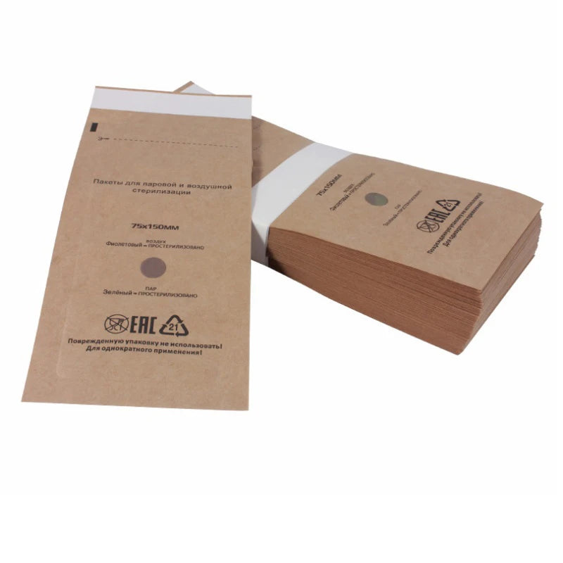 Topchant BD-JA0043 Disposable Sterilization Disinfection Kraft Bag Cosmetics Nail Tool Pouch Sizes 75*150mm/100*200mm/130*200mm