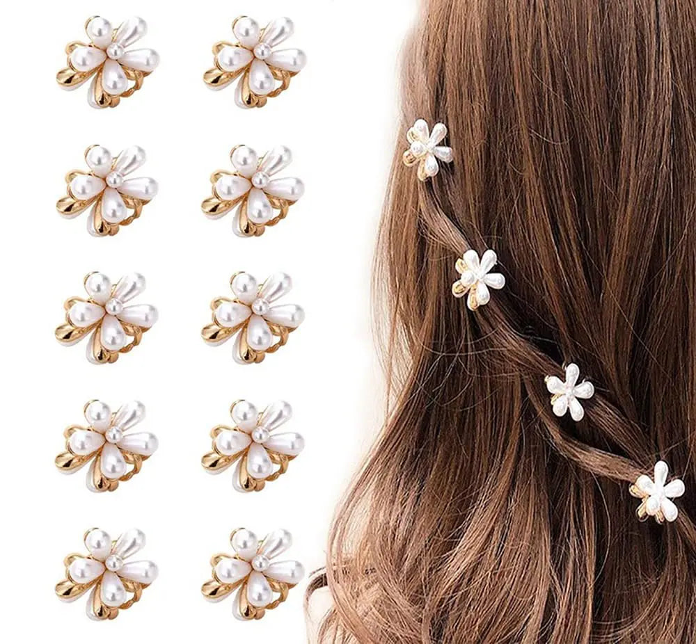 Mini Pearl Flower Design Hair Claw Clip Vintage Golden Metal Claw Clips for Women Girl Kids Hair Decoration Jaw Claw