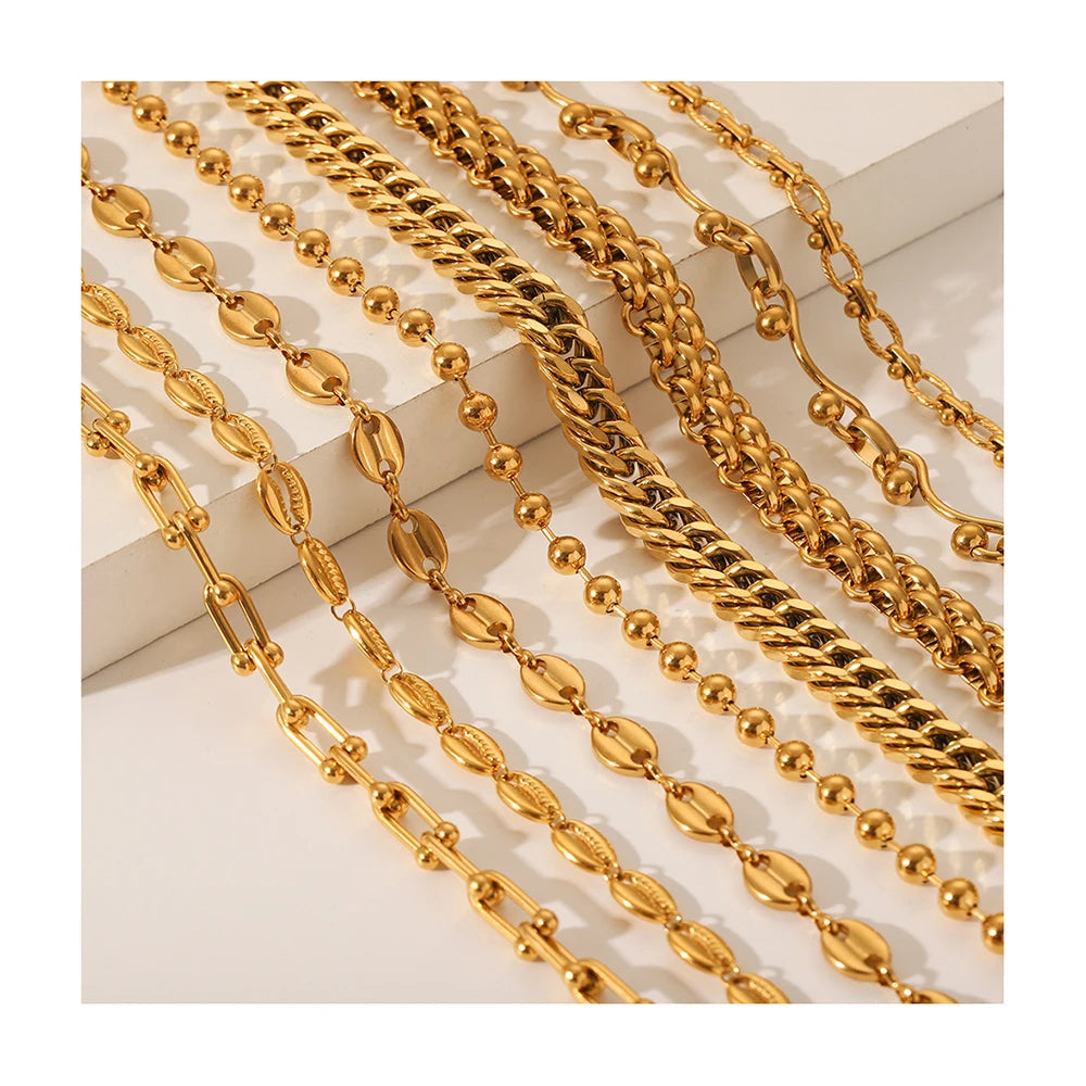 Hip Hop 18K Gold Plated Stainless Steel Chunky Handmade Chain Ball Bead Chain Cuban Coffee Beans Link Chain Necklace