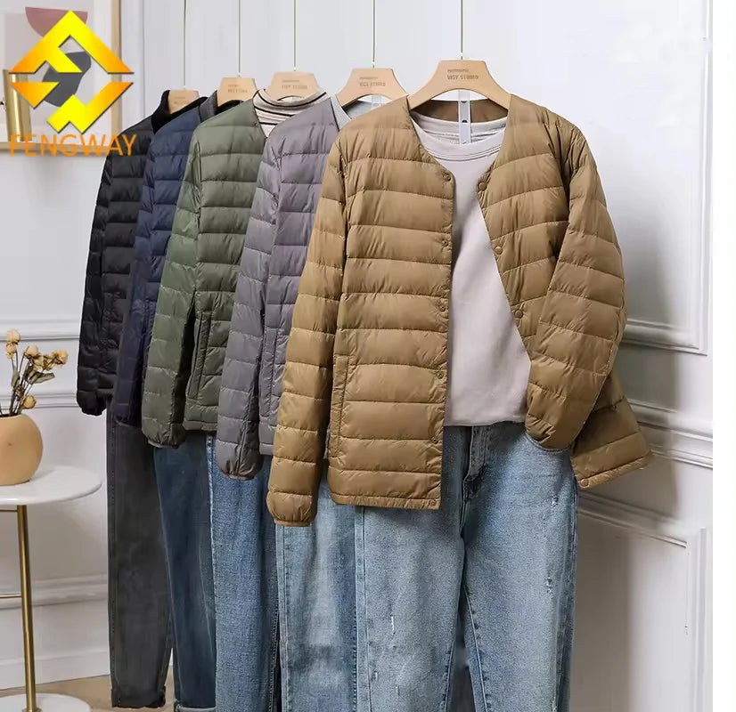 Fengway Custom Men's Casual Winter Puffer Jacket Light Thin Down Coat with Button Short Design Fashionable Styling