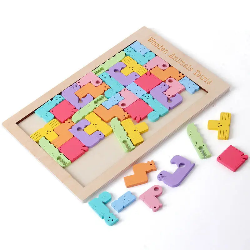 3D Cartoon Animals Russia Cube Block Puzzle Colorful Kids Intelligence Jigsaw Puzzle Blocks Game Toys