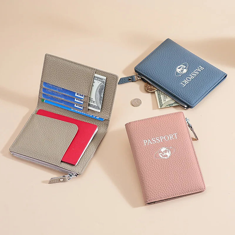 Genuine Leather Multifunctional RFID Passport Bag Wallet Travel Ticket Holder Passport Holder