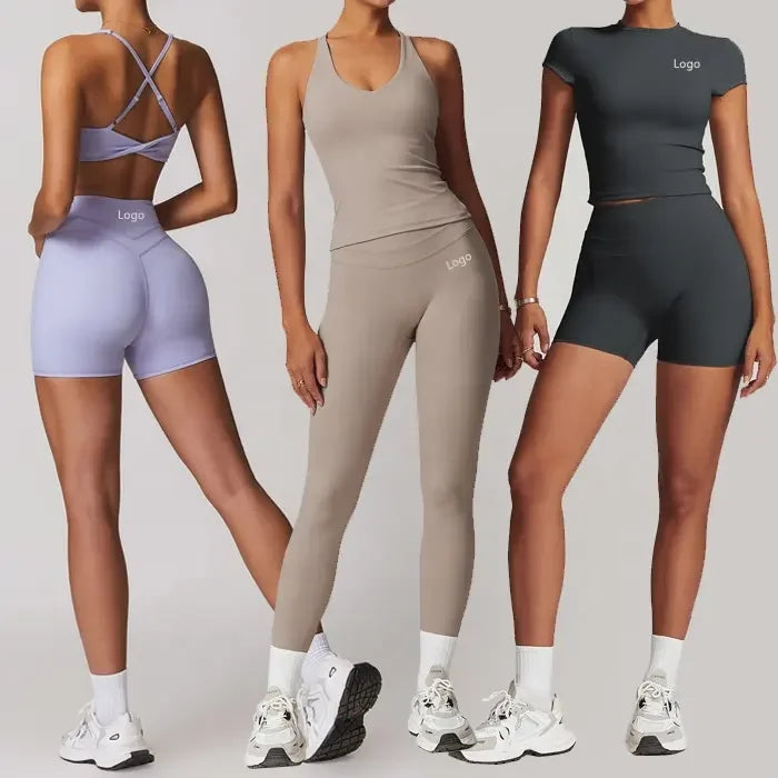 Wholesale Custom Logo GYM Sport Wear Women Vest T Shirt Top Workout Fitness Yoga Leggings Pants Short Sets Yoga for Women Girl