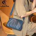 AndoBag Litchi Pattern Shoulder Crossbody Bags for Women Fashion Genuine Cow Leather Pleated Chain Cloud Bag 6688