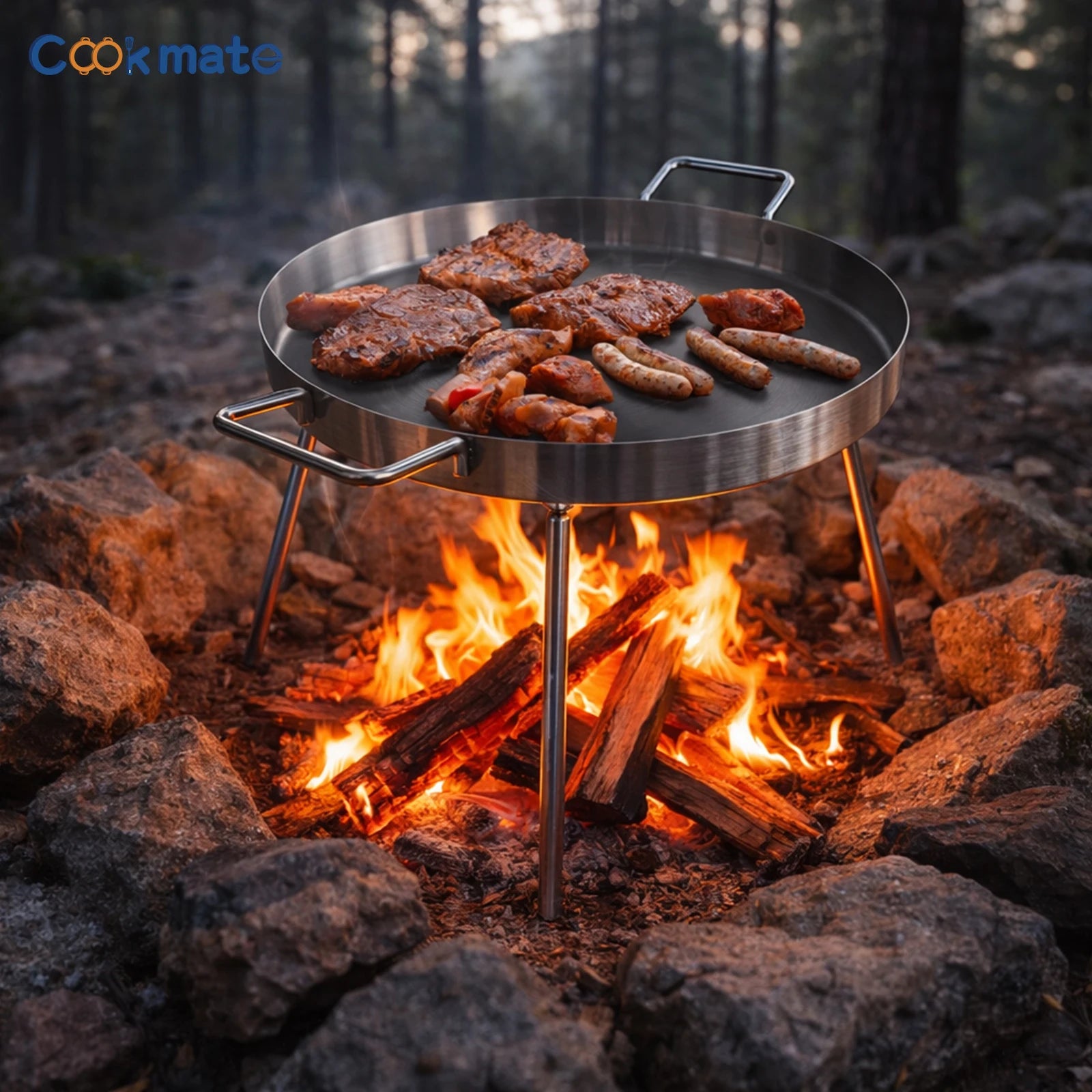 Campfire Griddle Pan Heavy Duty Stainless Steel with Detachable Legs for BBQ
