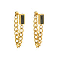 JOOLIM High End 18K Gold Plated Rectangle Green Black Zirconia Link Chain Tassel Drop Earrings Stainless Steel Gold Jewelry