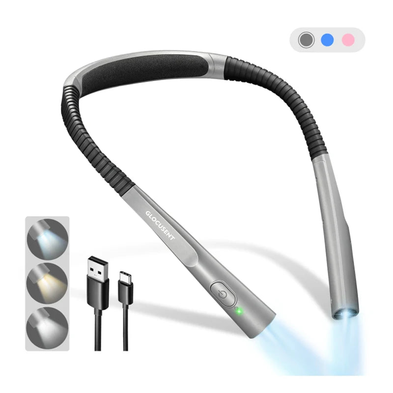 Glocusent Upgraded 3 Colors & 3 Brightness Adjustable Flexible Led Neck Reading Book Lamp Light for Reading in Bed