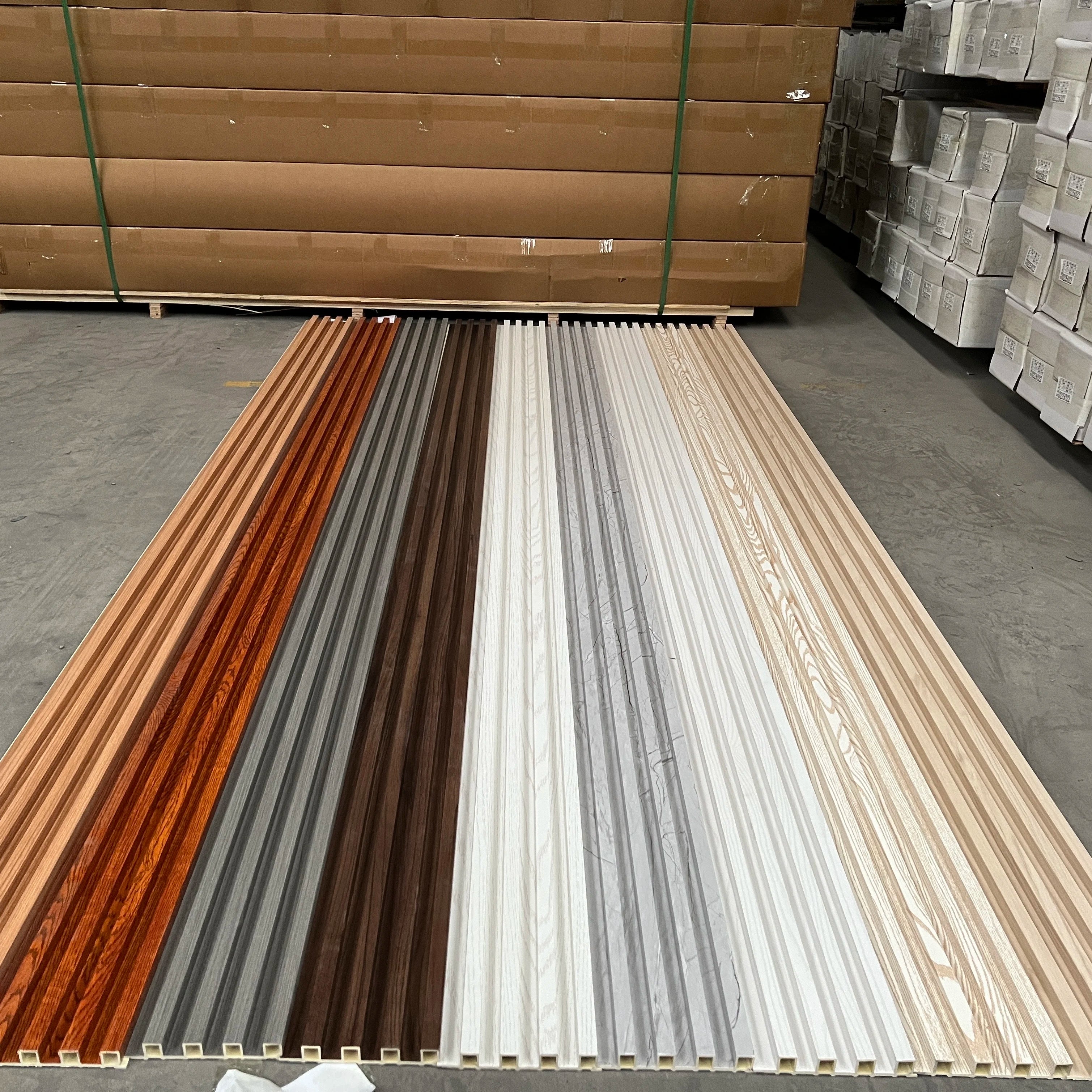 Waterproof Wpc Wall Panel Pvc Film Wood Plastic Wpc Ceiling Slat Cladding Fluted Indoor Wall Panel for Interior Decoration