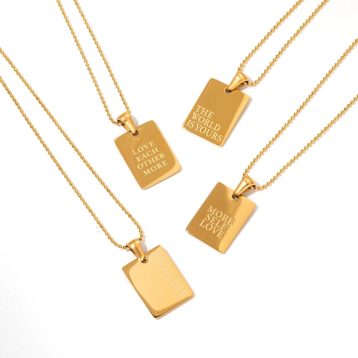 18K Gold PVD Plated Stainless Steel Inspirational Letter Ins Style Spiritual Rectangle Plate Engraved Quotes Perfect Gift
