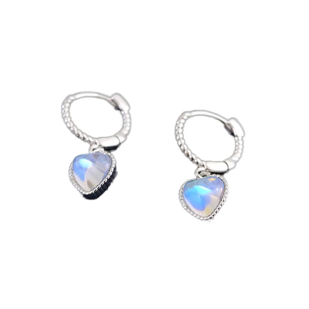 925 Sterling Silver Love Ear Buckle Earrings Moonstone Simple Temperament Niche Design Cold Light Wind Wedding Gift for Women