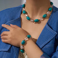 Handmade Chunky Big Beads Natural Stone Turquoise Choker Necklace Bracelet White Agate Blue Stone Turquoise Necklace Jewelry Set