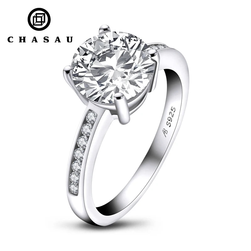 Hot Sell 9mm 2CT Cubic Zirconia CZ 925 Sterling Silver Round Center Stone Engagement Ring for Women