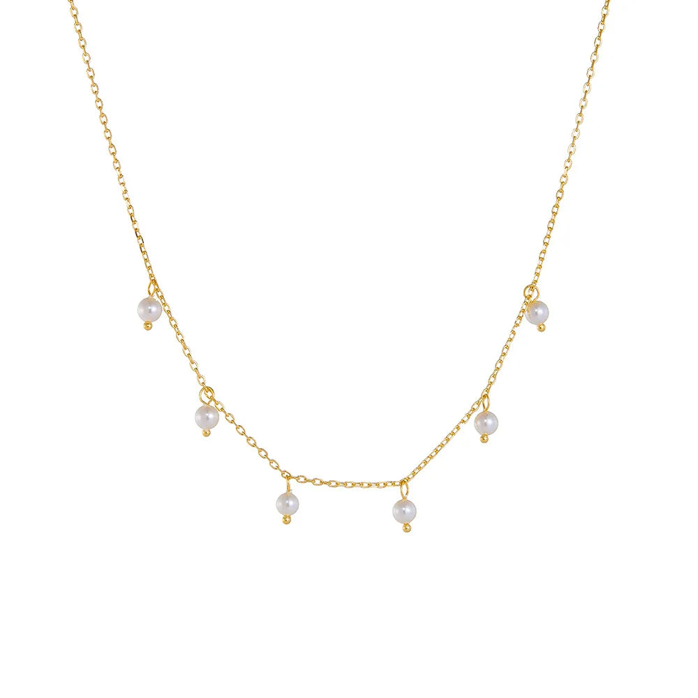 Fashion 925 Silver Jewelry Wholesale 925 Sterling Silver Pearl Necklace Small Pearls Gold Plated Necklaces Women