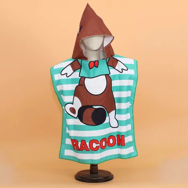 Antimicrobial Cotton Kids Hooded Beach Towel - Cartoon Printed Toddler Poncho Bath Robe