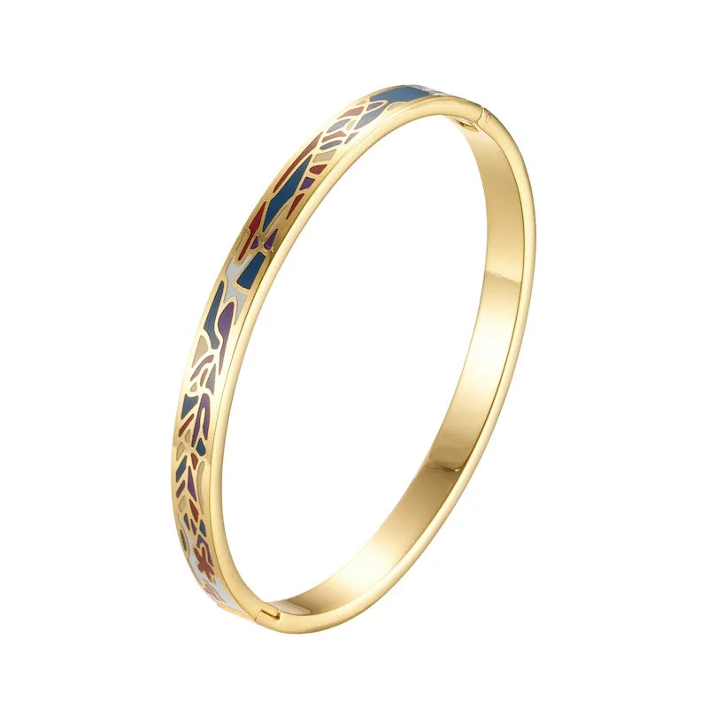 Custom Fashion Colorful Enamel Gold Plated Stainless Steel Bangle Women's Jewelry Accessory