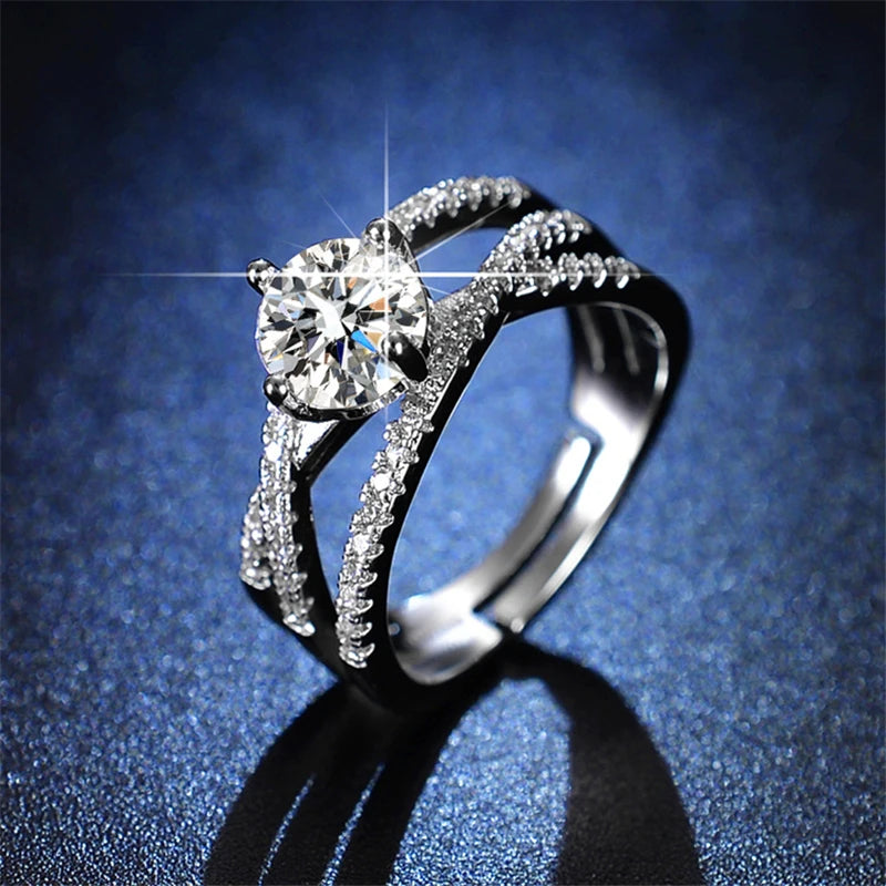 Silver Plated Jewelry Diamond Ring 1Carat Lady's Wedding Ring Engagement Bunky Wide Rings Women Drop Shipping