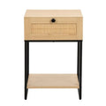 Luxury Bedroom MDF Nightstand Corner Table Wooden Nightstand Bedside Table with Wicker Rattan