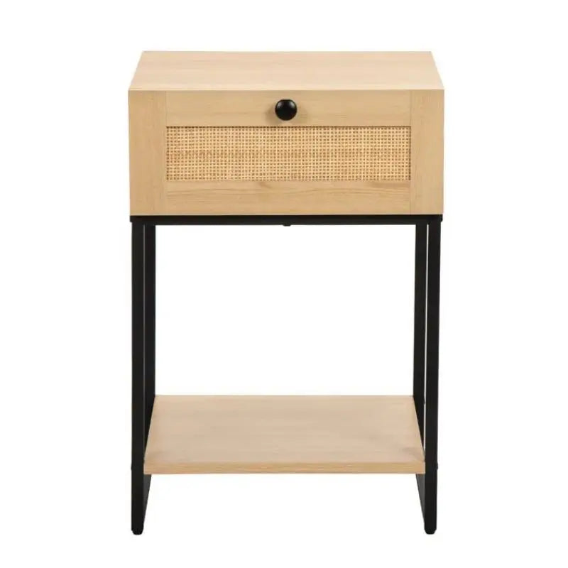 Luxury Bedroom MDF Nightstand Corner Table Wooden Nightstand Bedside Table with Wicker Rattan