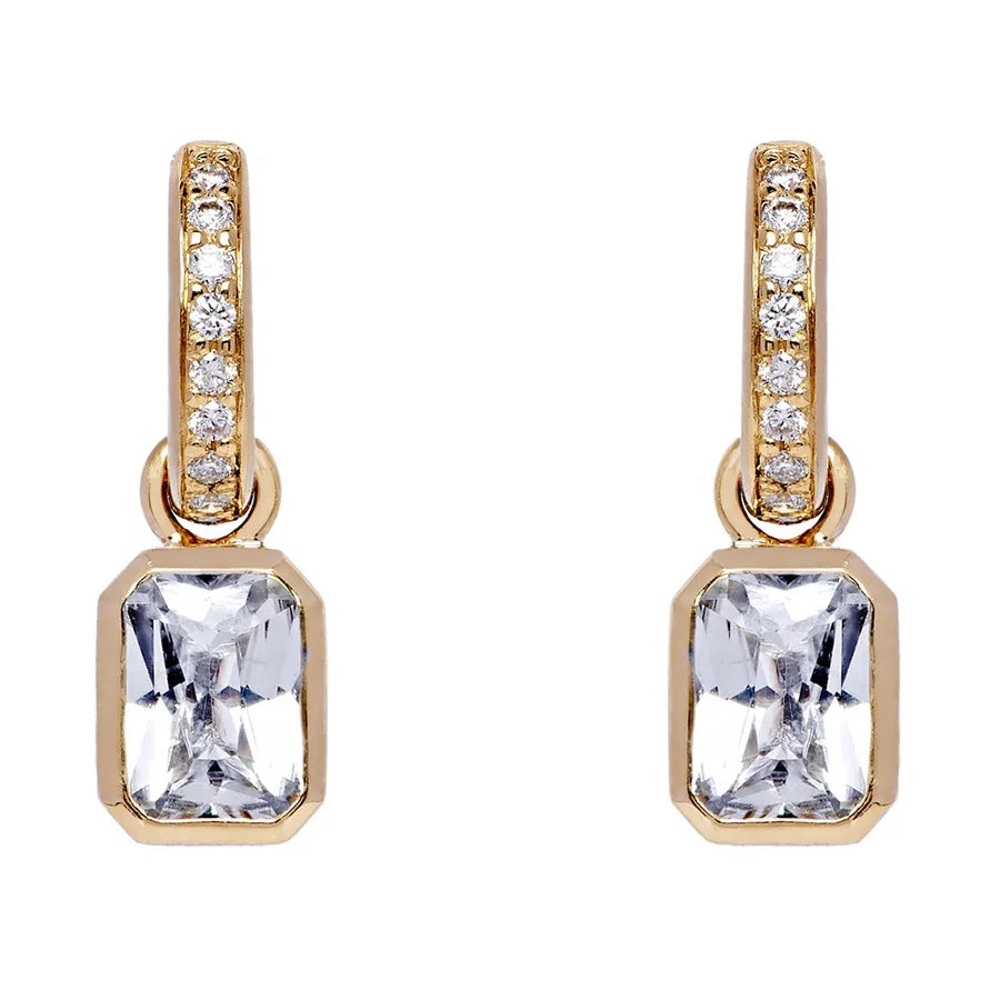 Custom Hoops and Rectangle Detachable Droplets White CZ Stone 14K 18K Gold Plated Hoop Earring Brass Jewelry