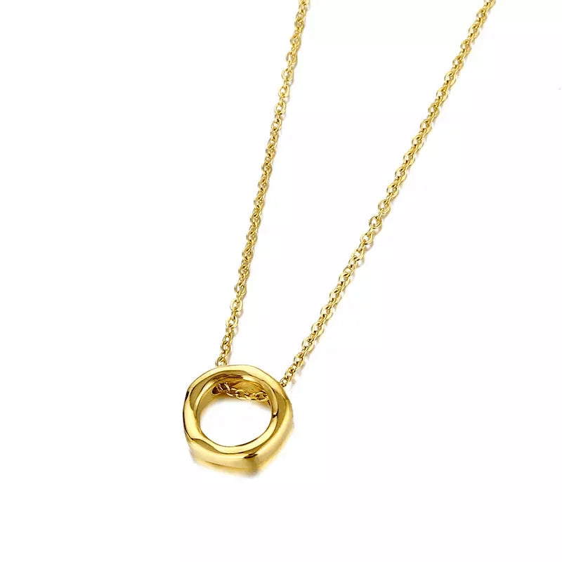 18K Gold Plated Stainless Steel Geometric Necklace Trendy Simple Irregular Hoop Circle Pendant for Parties