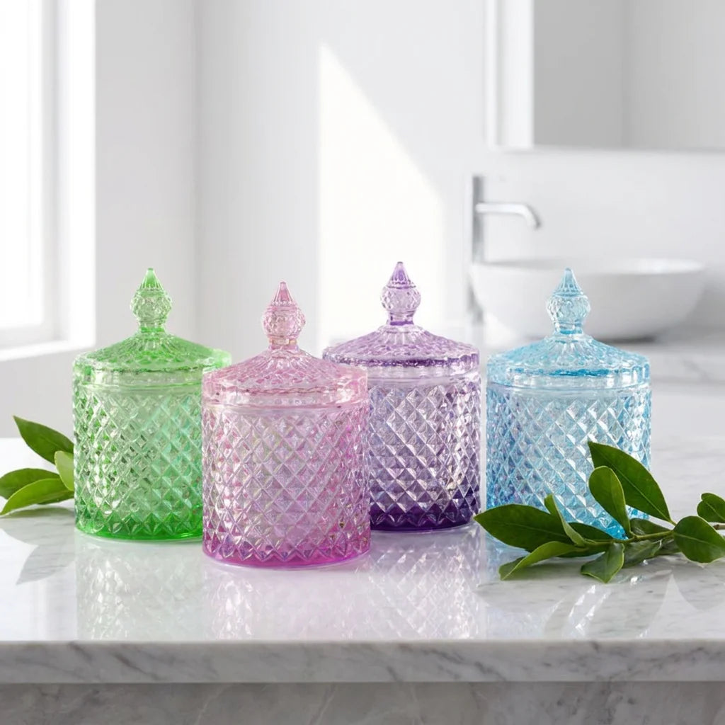 Wholesale Clear Empty Luxury Glass Candle Jars With Glass Lid for Home Wedding Decoration10oz Candy Jar