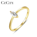 CZCITY Dainty 925 Sterling Silver Unique Jewelry Marquise Zircon Stackable Ring for Women Minimalist Jewelry
