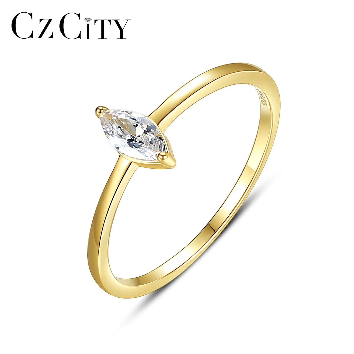 CZCITY Dainty 925 Sterling Silver Unique Jewelry Marquise Zircon Stackable Ring for Women Minimalist Jewelry
