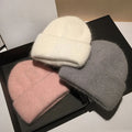 New Rabbit Fur Knitted Hat Women's Autumn Winter Hat Warm Pullover Beanie Hats With logo Custom Mohair Beanies