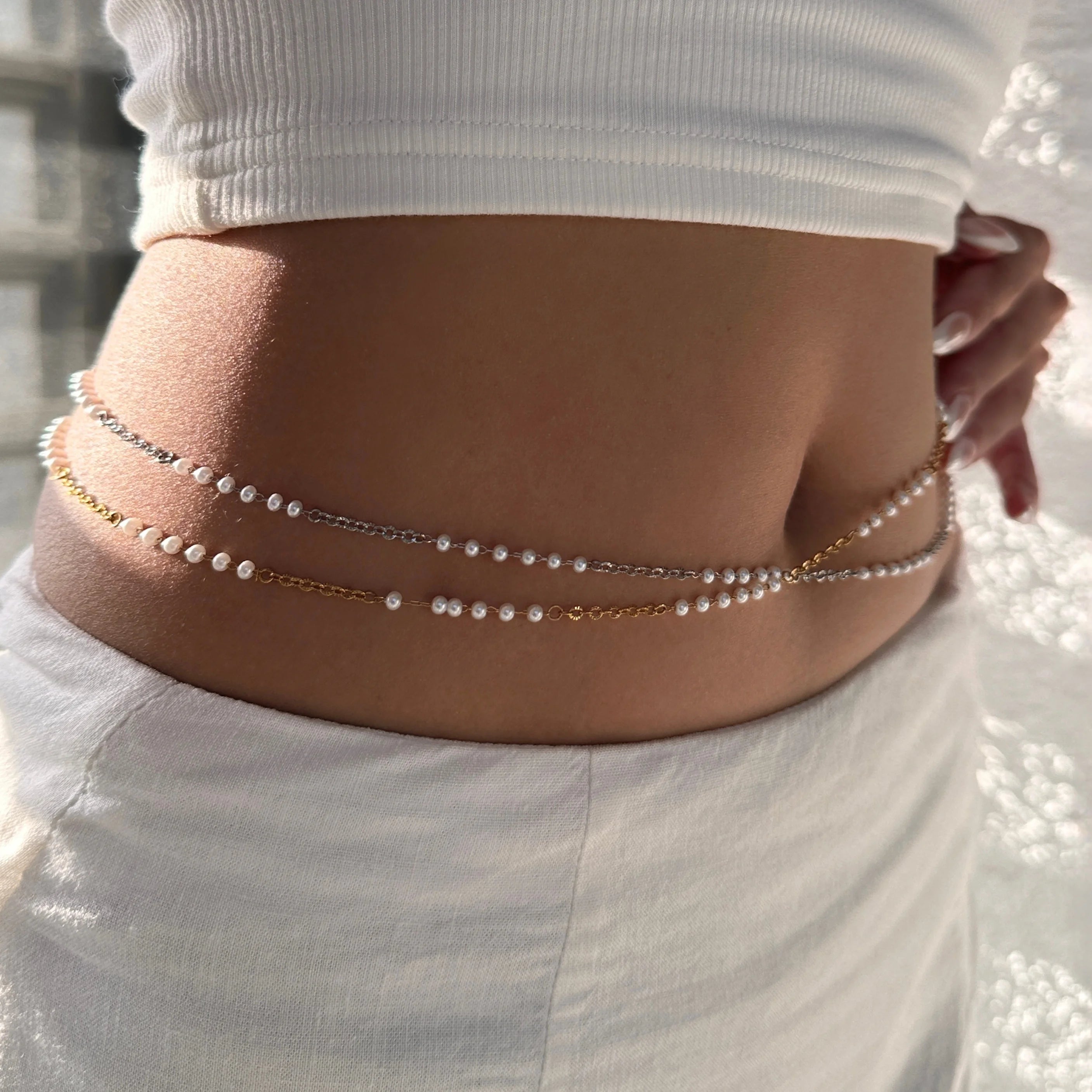 2025 Dazan New 18k Pvd Gold Plated Stainless Steel Tarnish Free Hawaiian Dainty Silver Waist Chain Belly Chain for Women