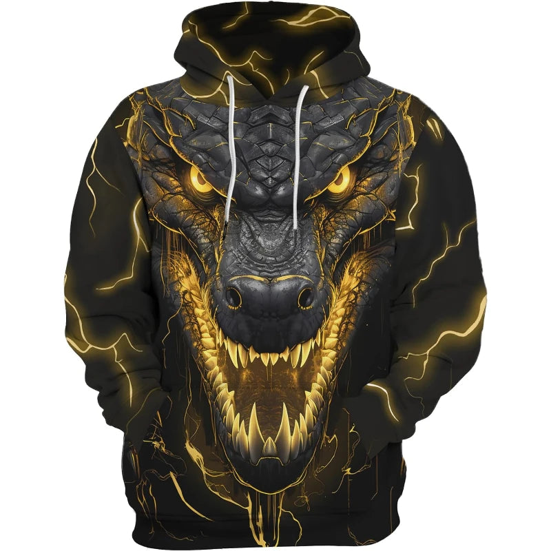 Fitspi Wholesale Custom Unisex Hoodie Cool Animal Print Pullover Hooded 3d Print Sweatshirt Hoodies With Big Pockets