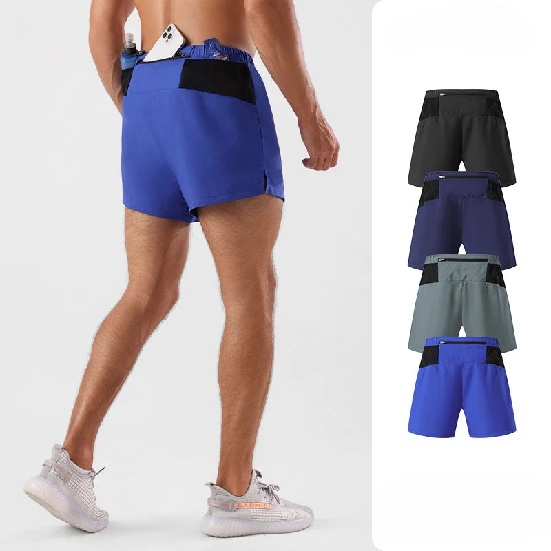 Men's Quick Dry Athletic Shorts Elastic Waist Lightweight Solid Pattern Gym Workout Shorts Mid Sporty Running Shorts Pockets