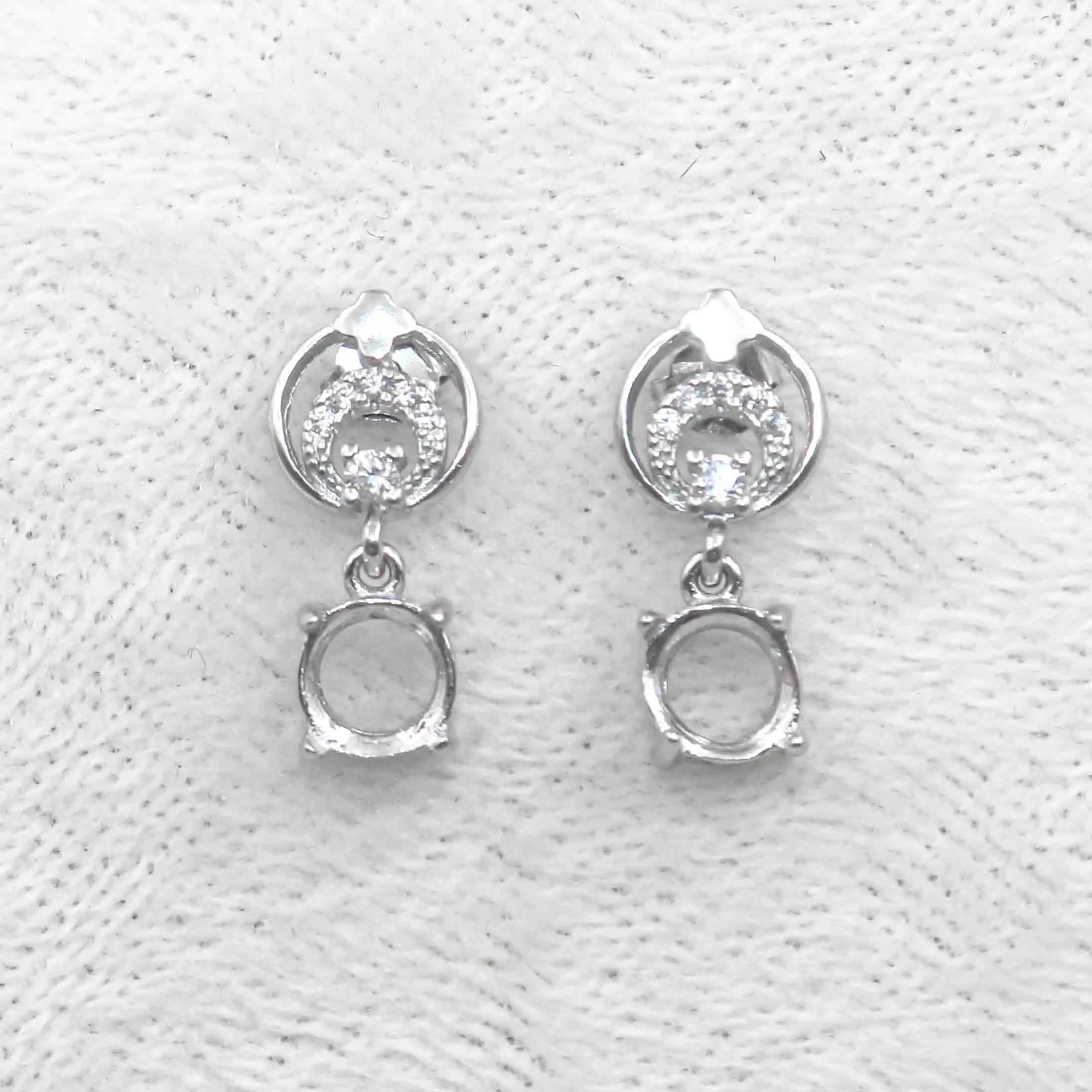 Sterling Silver 6mm/7mm Semi Mount Stud Eardrops Empty Support Blank Setting S925 Base Holder Without Center Stone for DIY Inlay