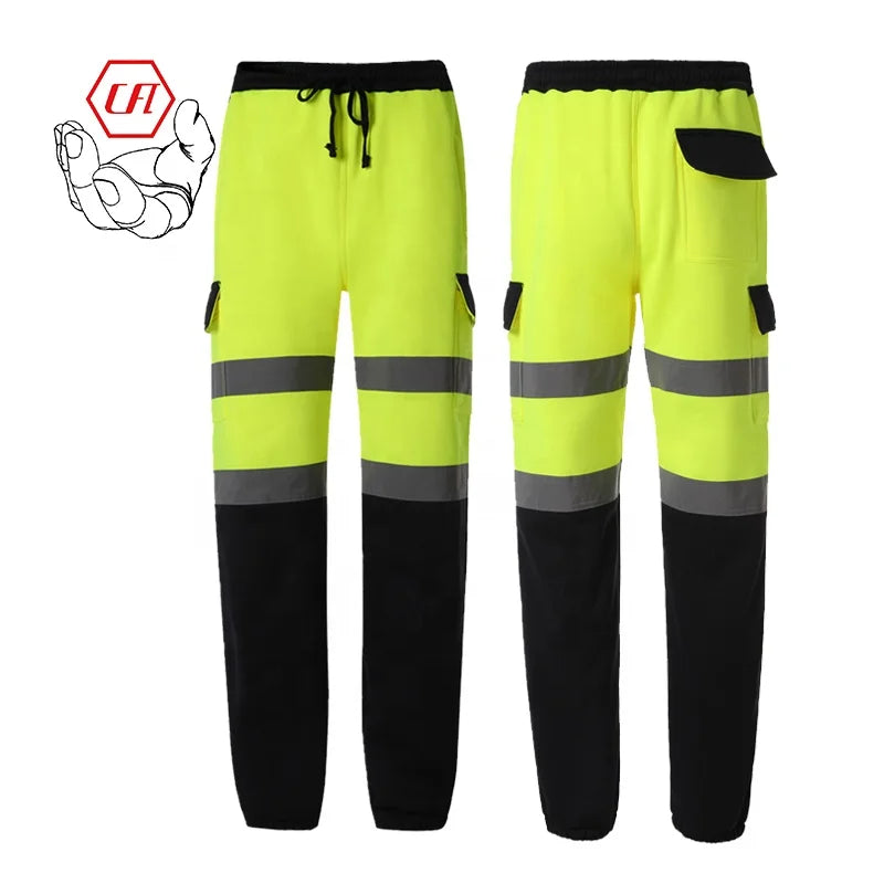 Warm Fleece Hi-vis Reflective Class 3 Safety Pants Joggers Slim Fit Workout Safety Trouser With Pockets