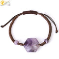 CSJA Fashion Healing Jewelry Handmade Braided Natural Faceted Hexagonal Stone Crystal Hexagram Charm Bracelets H139