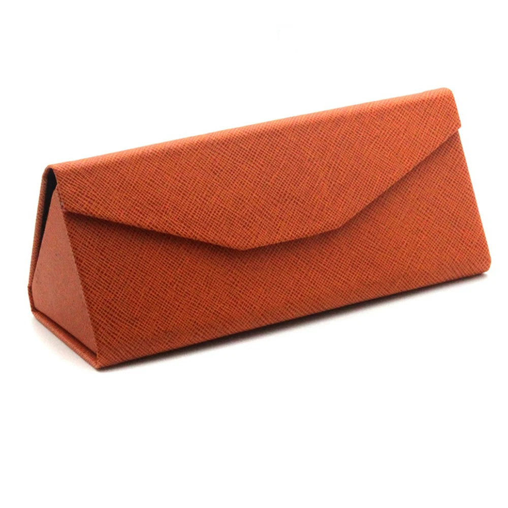 Cross Pattern PU Leather Glasses Case Triangle Foldable Hard Case with Sunglasses Storage Box Accessory