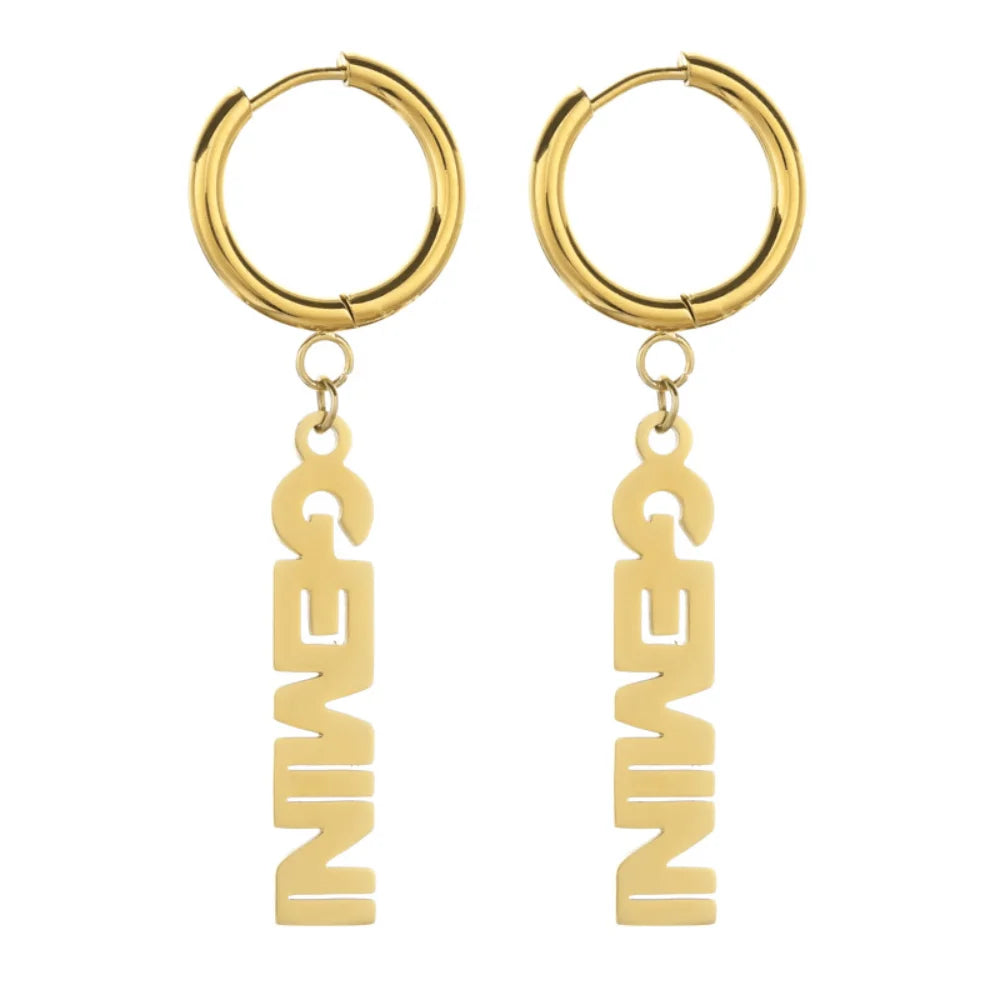Fashion Stainless Steel English Font Stainless Steel Zodiac Sign Earrings Hoop Jewelry Women