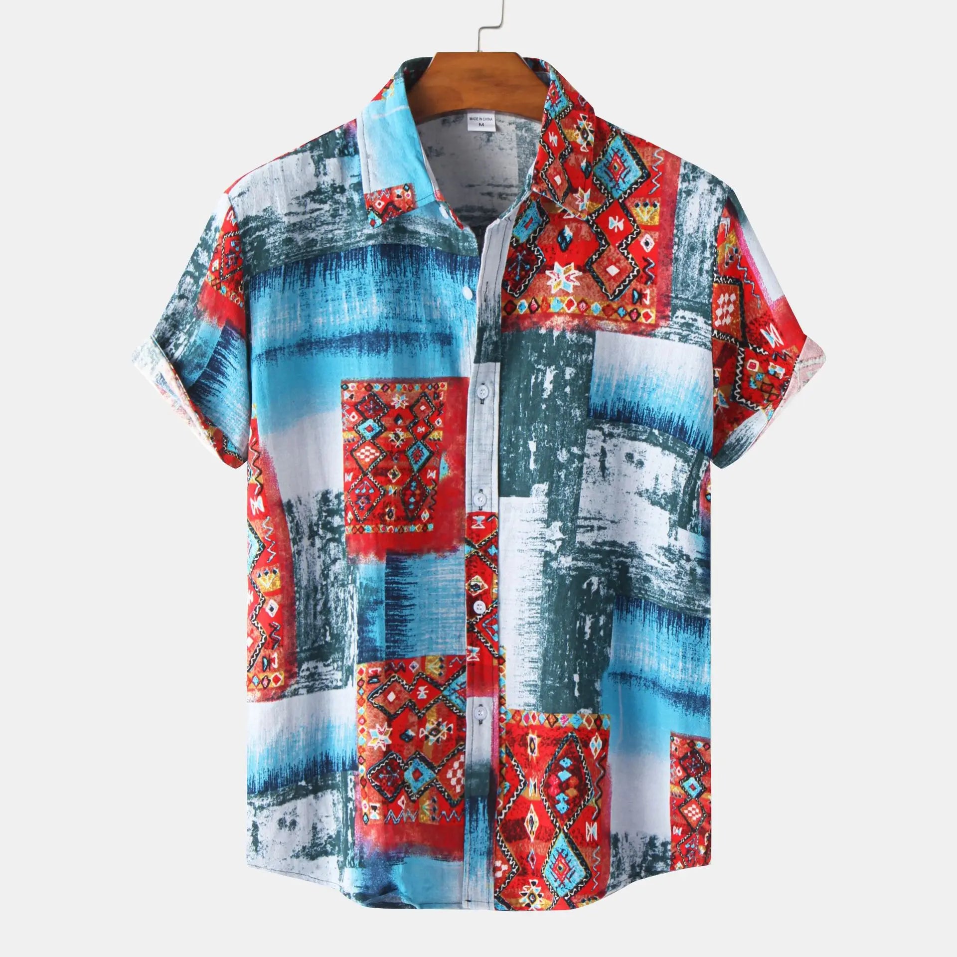 Plus Size Men's Summer Beach Casual Short Sleeve Floral Shirts Cotton Breathable Customizable