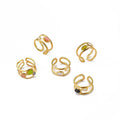 Wholesale 18K Gold Plated Handmade Designer Adjustable Open Rings Stylish Trendy Oval Cut Gemstone Birthstone Stainless Steel