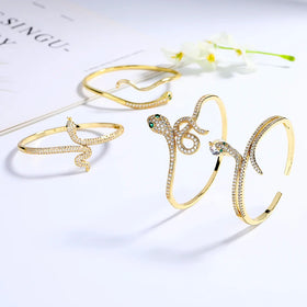 Hengdian Snake Elegance Wholesale Zircon Snake Women'S Bracelets 18K Brass Gold Plated Fashion Jewelry Bangles