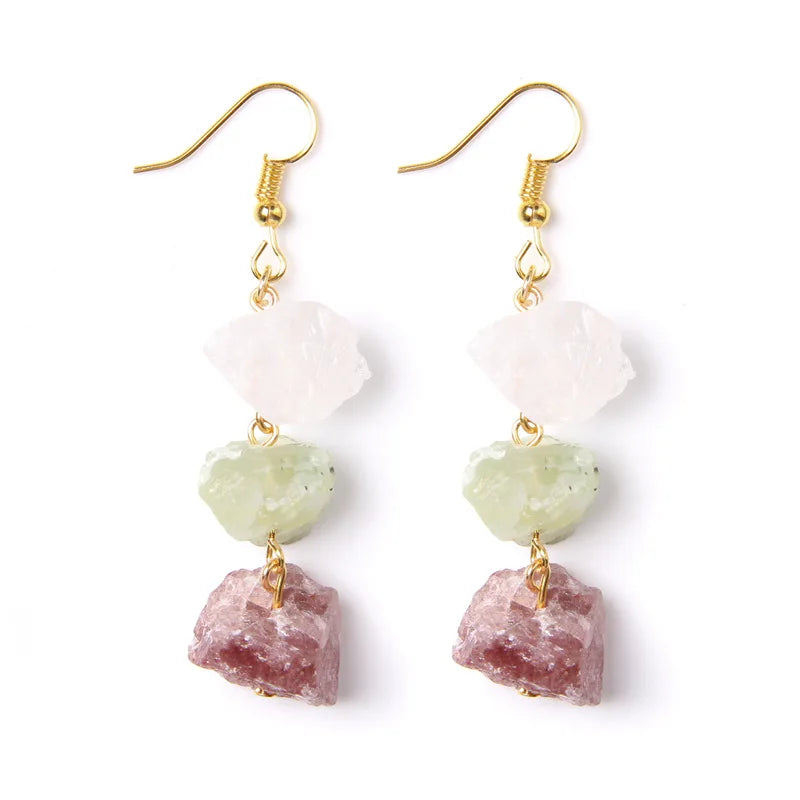 Hot Selling Irregular Citrine Quartz Stone Crystal Dangle Earring Natural Crystal Stone Earrings for Women