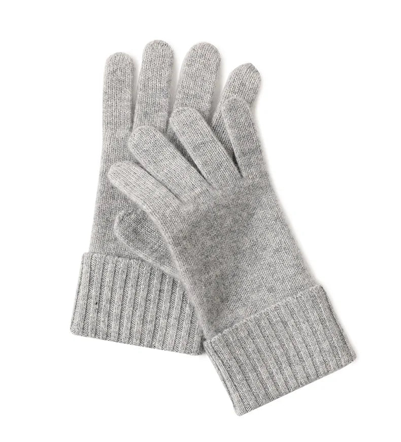 RY Navy & Grey Solid 100% Cashmere Super Warm Wrist-Length Fingerless Men's Winter Gloves with Custom Logo and Needle Detection