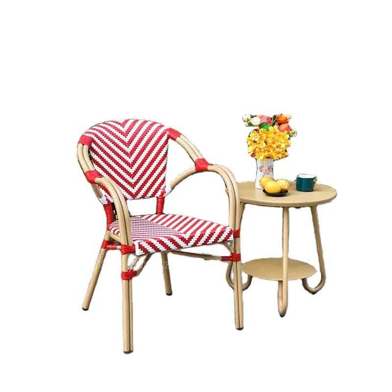 Outdoor Garden Stackable Armrests Woven Rattan Furniture Commercial Patio Cafe Red Rattan Chairs