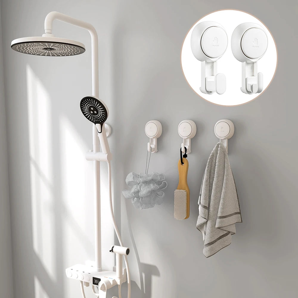 Heavy Duty Wall Mounted Hooks Vacuum Bathroom Shower Wall Hooks Waterproof Heavy Duty Suction Cup With Plastic Hooks