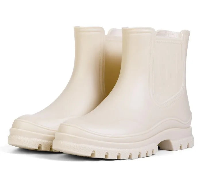 Unisex Non-Slip Thick-Soled Rain Boots with EVA PVC Rubber TPE Insoles Candy-Colored Midi Rain Shoes Work Workshop Autumn Season