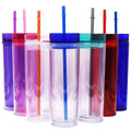Acrylic Skinny Plastic Tumbler with Straw 16oz Double Wall Acrylic Tumbler Clear Cups Insulated Plastic Water Cup